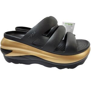 Crocs Mega Crush Metllc Triple Strap Slide Womens Size 9 Black Platform Sandals